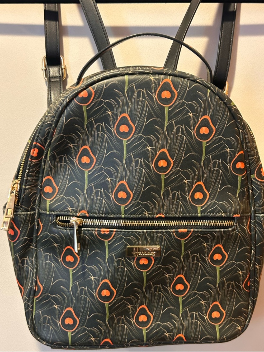 Harrods Backpack NWOT Peacock Feather Green Adjustable Pockets Travel Statement